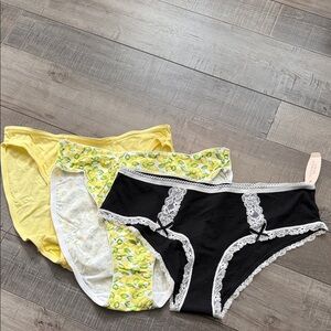 Victoria's Secret Bikini Panty Trio - Black, Yellow, Lemon Print
